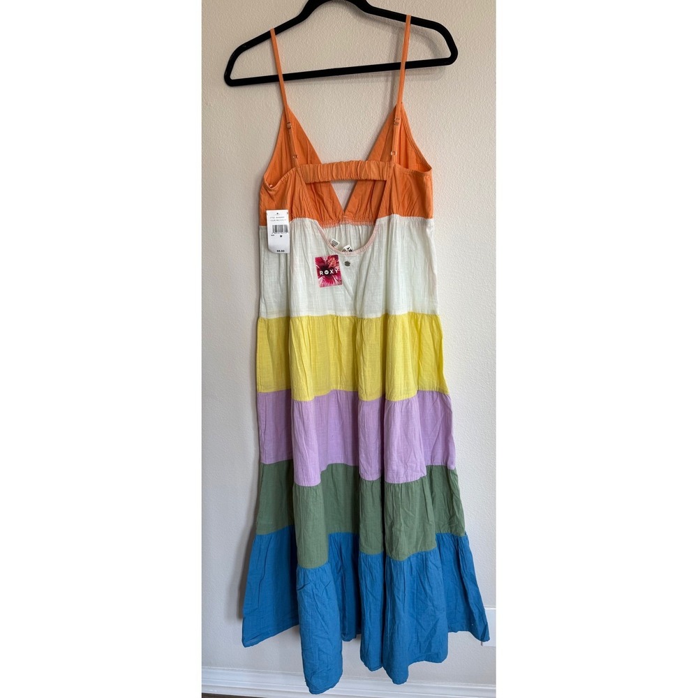 Roxy Juniors' Honolulu Glow Cotton Tiered Open-Back Maxi Dress Summer Beach S - Picture 2 of 6